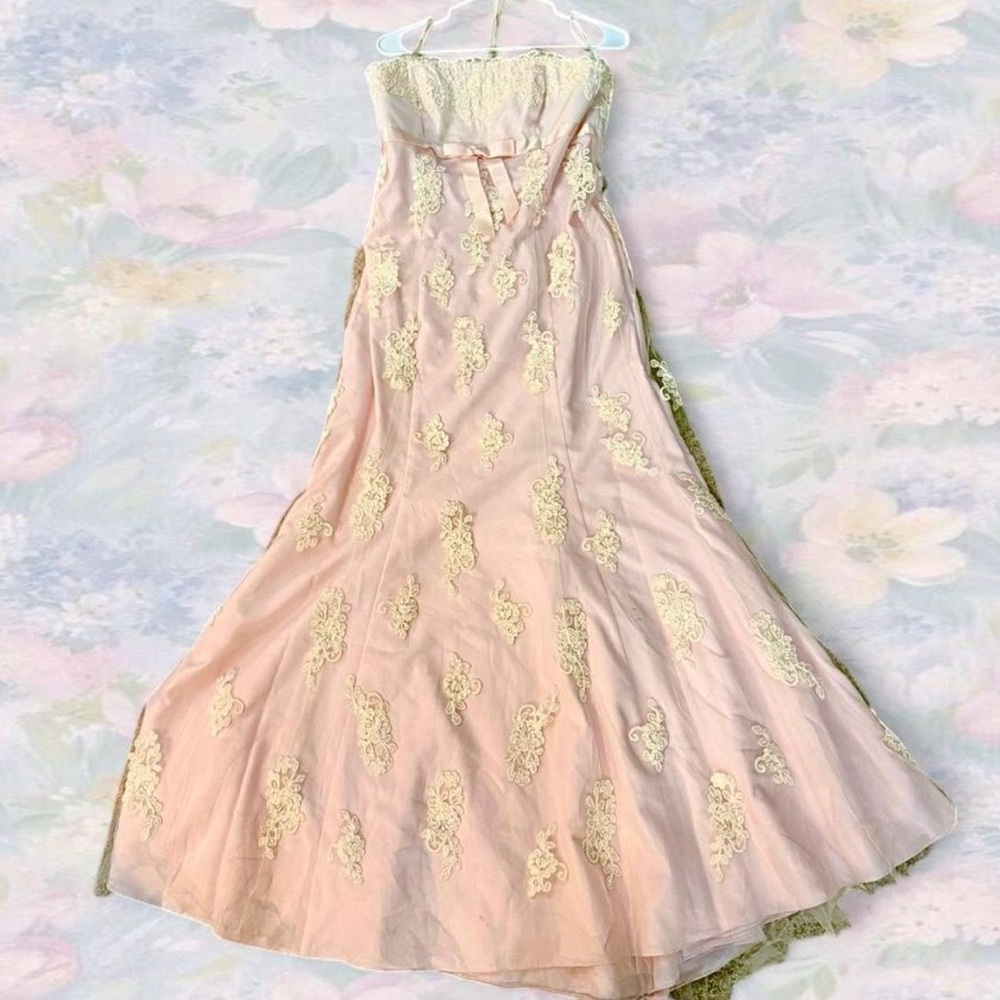 David's Bridal Pink and Cream Prom Dress